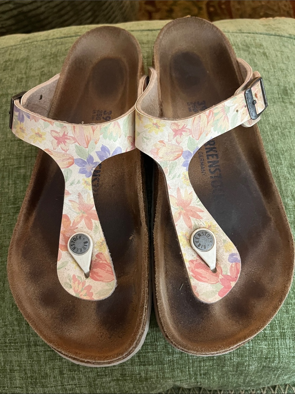 Birkenstock Gizeh Pastel Floral T-Strap Sandals in Pink, Lavender, Peach & Green